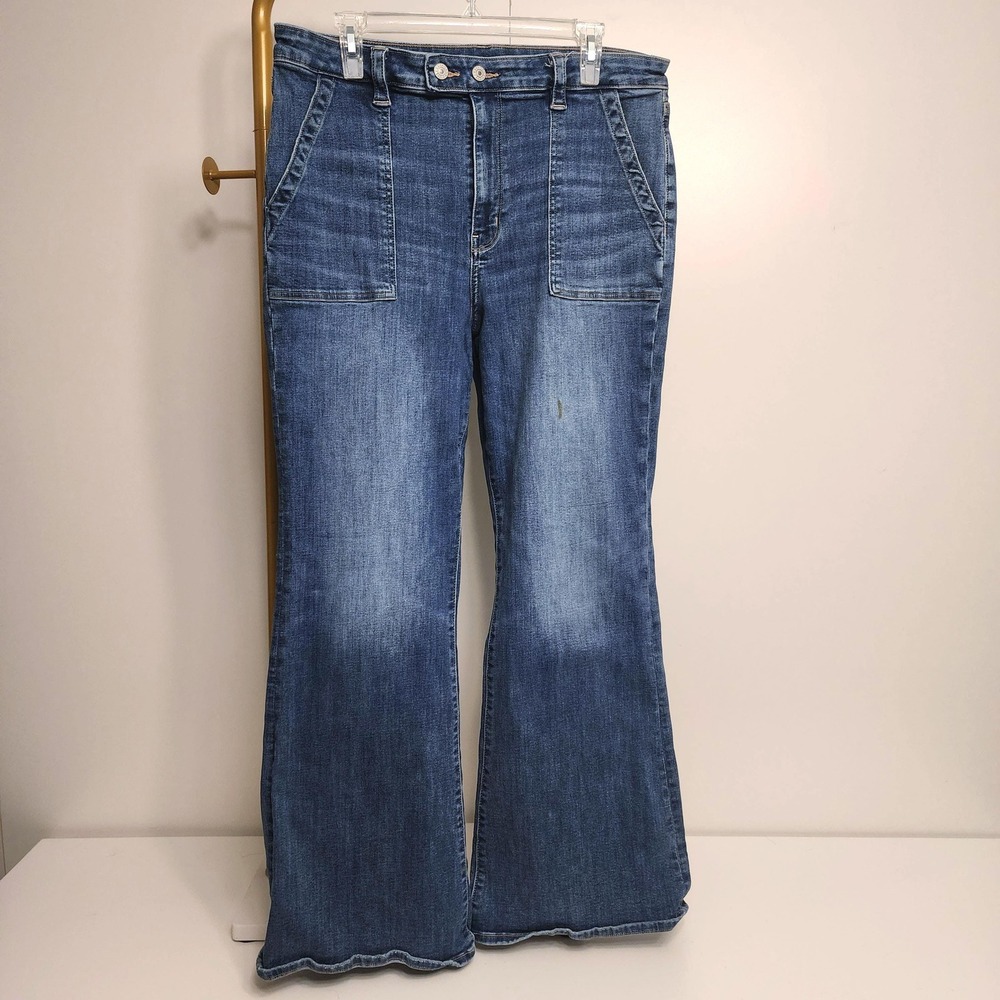 36" Waist 18 American Eagle High-Rise Flare Denim Blue Jeans